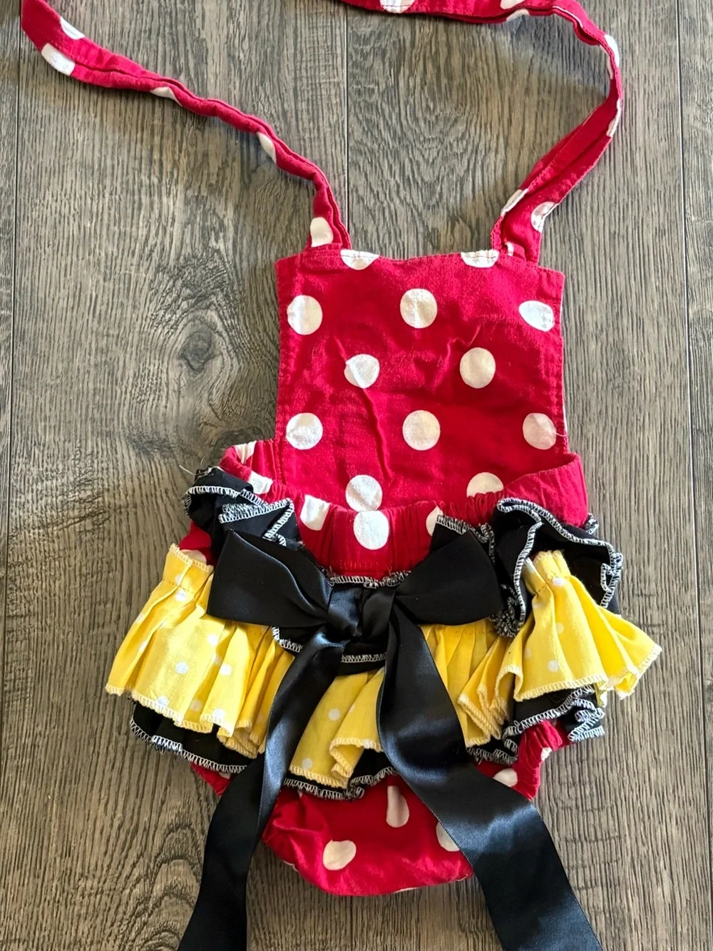 Red Polka Dot Girls One-Piece Halloween Costume with Yellow Bow